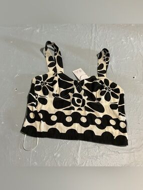 Black & White Floral Crop Tank Top - Women